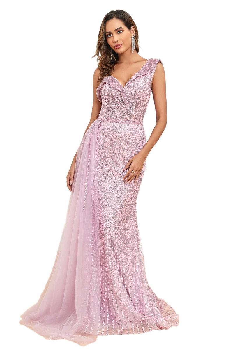 High Couture NR2303 Fitted Long Overskirt Beaded Formal Sequin Evening Dress - Image 8