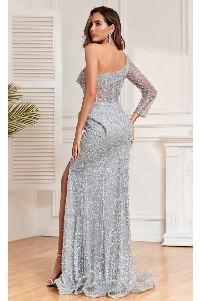 High Couture NR2325 Long Slit Formal Beaded Sequin Evening Dress - Image 2
