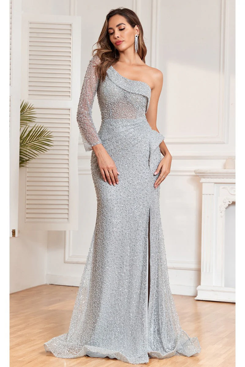 High Couture NR2325 Long Slit Formal Beaded Sequin Evening Dress - Image 3
