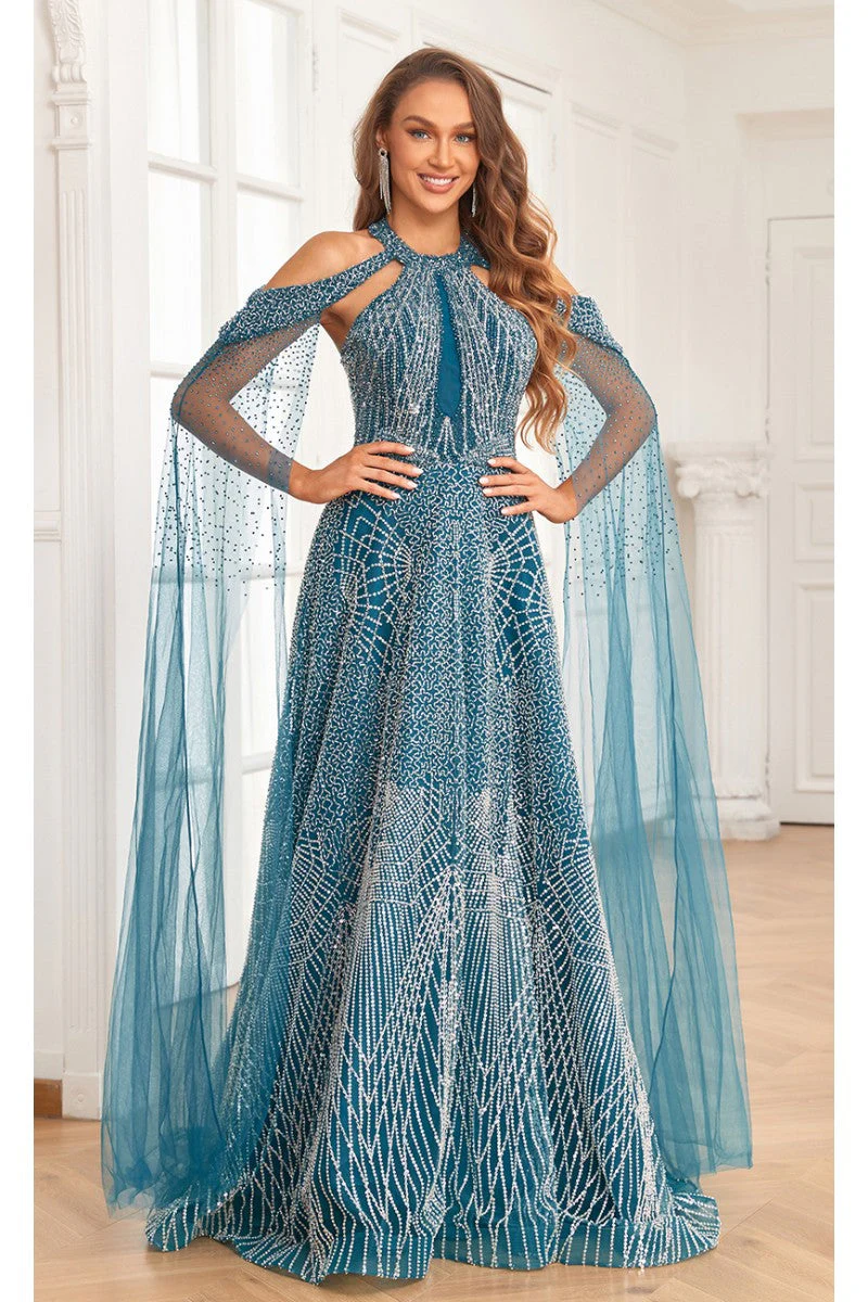 High Couture NR2340 A Line Ball Gown Long Formal Beaded Prom Dress - Image 5
