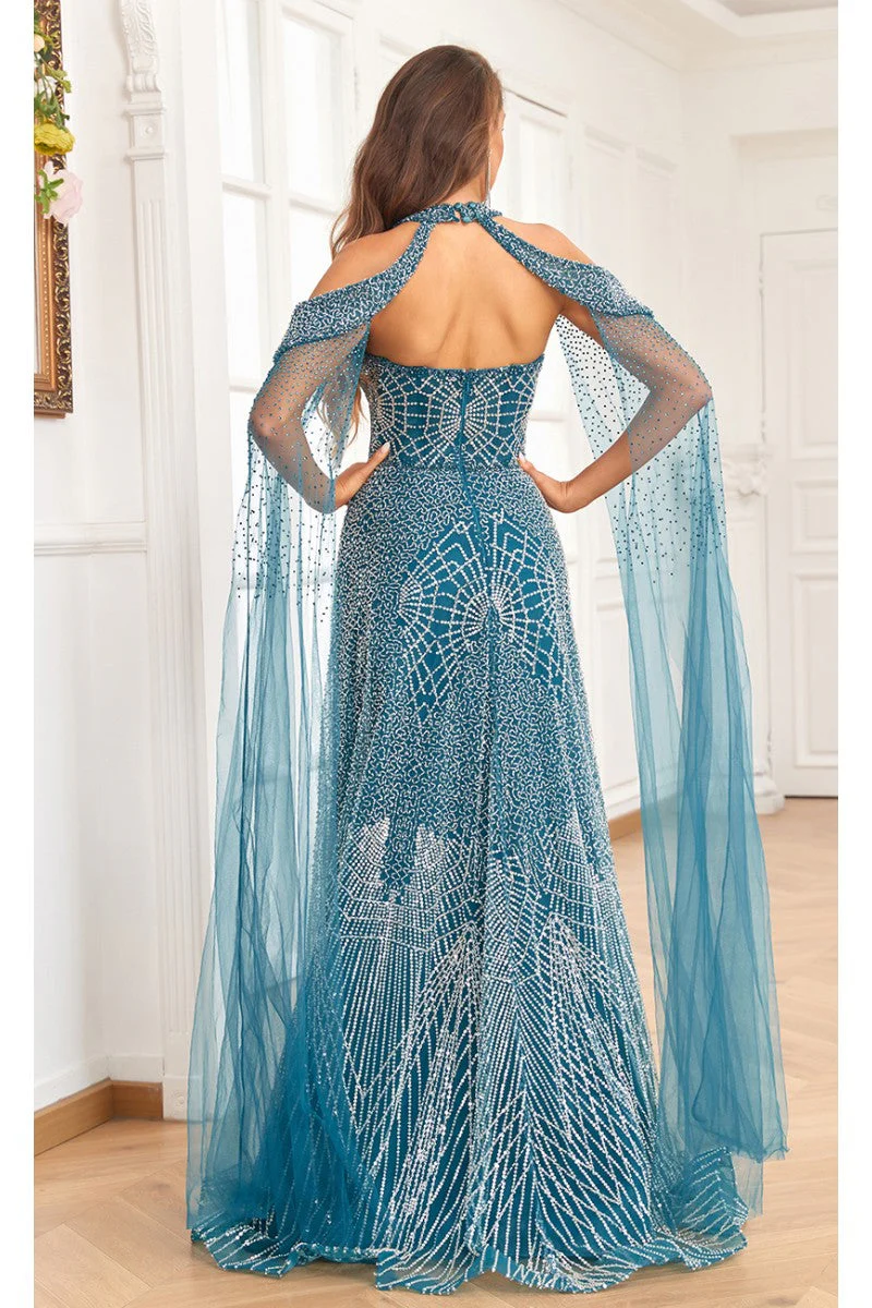 High Couture NR2340 A Line Ball Gown Long Formal Beaded Prom Dress - Image 6