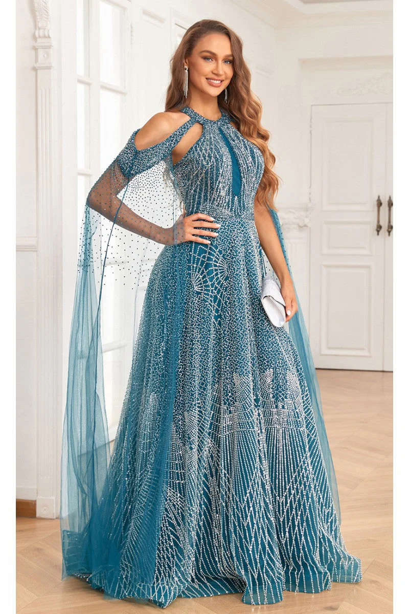 High Couture NR2340 A Line Ball Gown Long Formal Beaded Prom Dress - Image 7