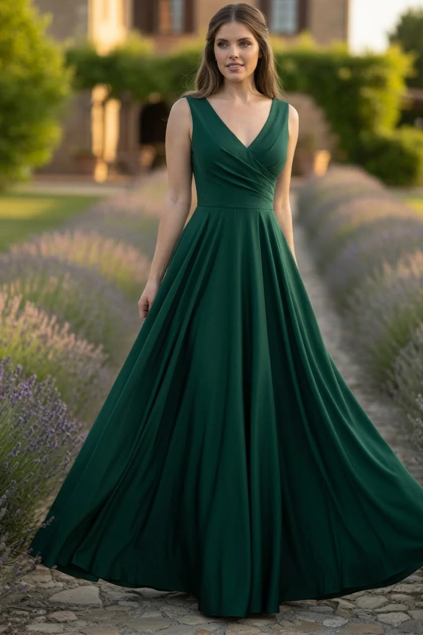 Hunter Green Bridesmaid Dresses-Inexpensive Lenovia 5242C V-neck Long