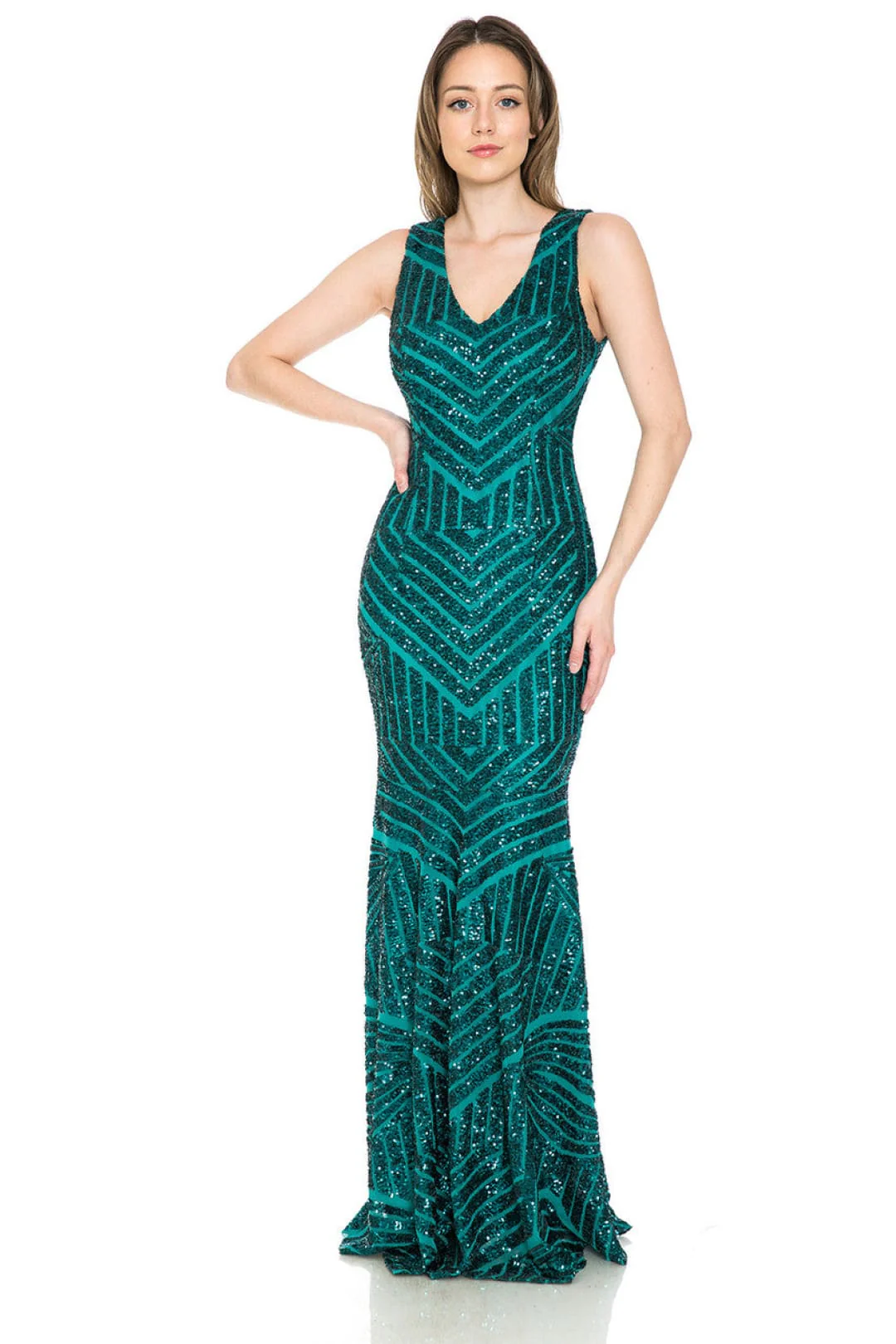Lenovia USA 5150 V-Neck Mermaid Sequined Long Evening Prom Dress-New Collection - Image 23