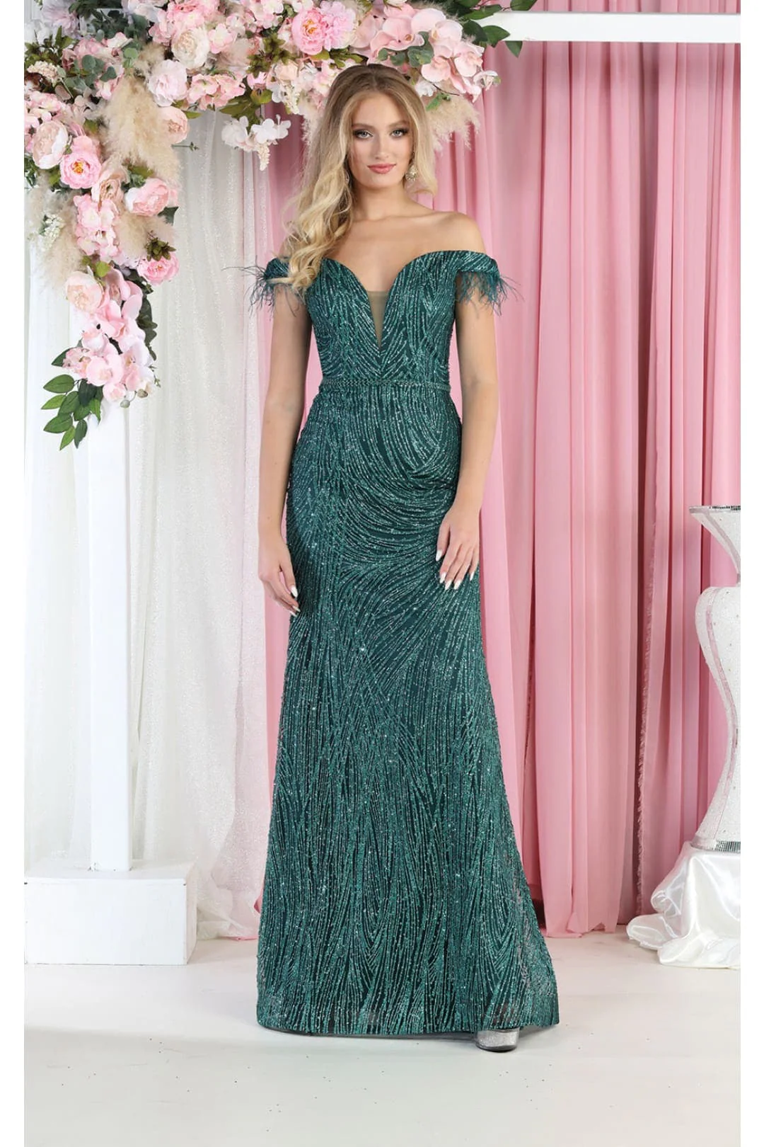 Hunter Green Quinceanera Mom Dresses | Mother of the Quince Gowns RQ7963 - Image 6