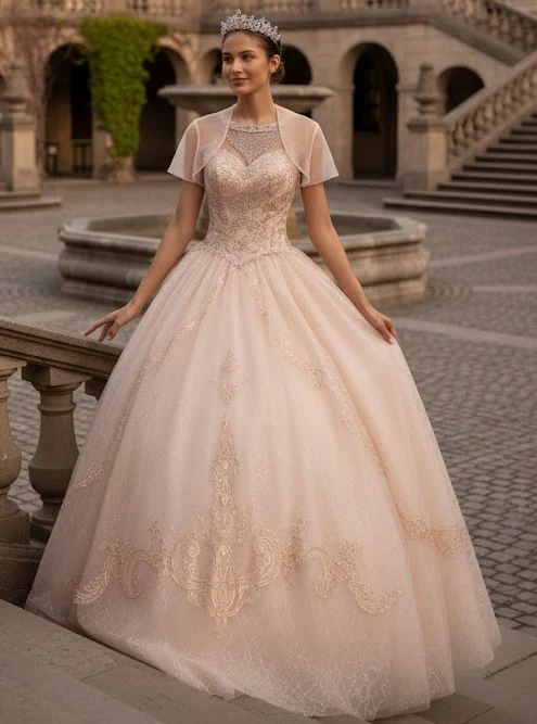 Illusion Sweetheart Glitter Ball Gown by Elizabeth K GL2600 - Image 2