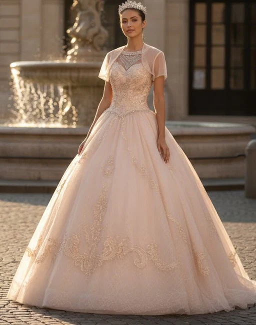 Illusion Sweetheart Glitter Ball Gown by Elizabeth K GL2600 - Image 4