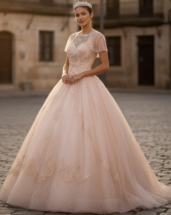 Illusion Sweetheart Glitter Ball Gown by Elizabeth K GL2600 - Image 5