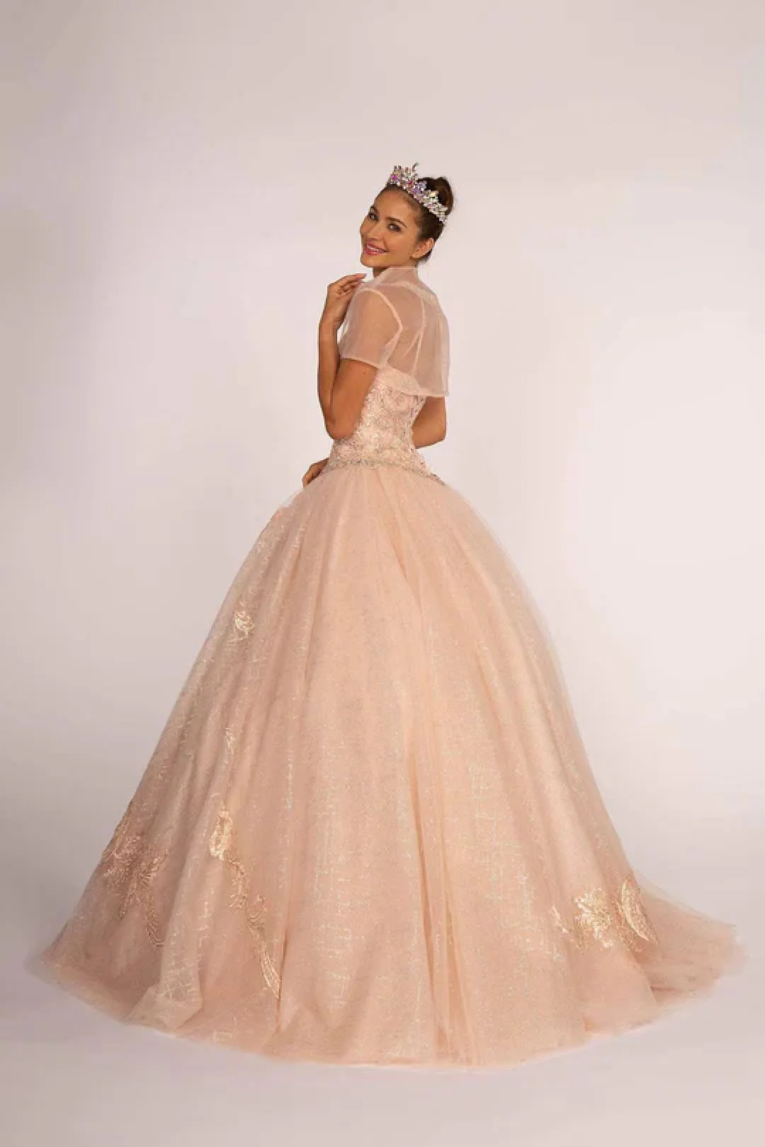 Illusion Sweetheart Glitter Ball Gown by Elizabeth K GL2600 - Image 6