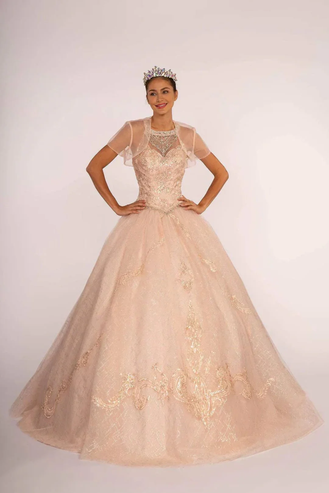 Illusion Sweetheart Glitter Ball Gown by Elizabeth K GL2600 - Image 8