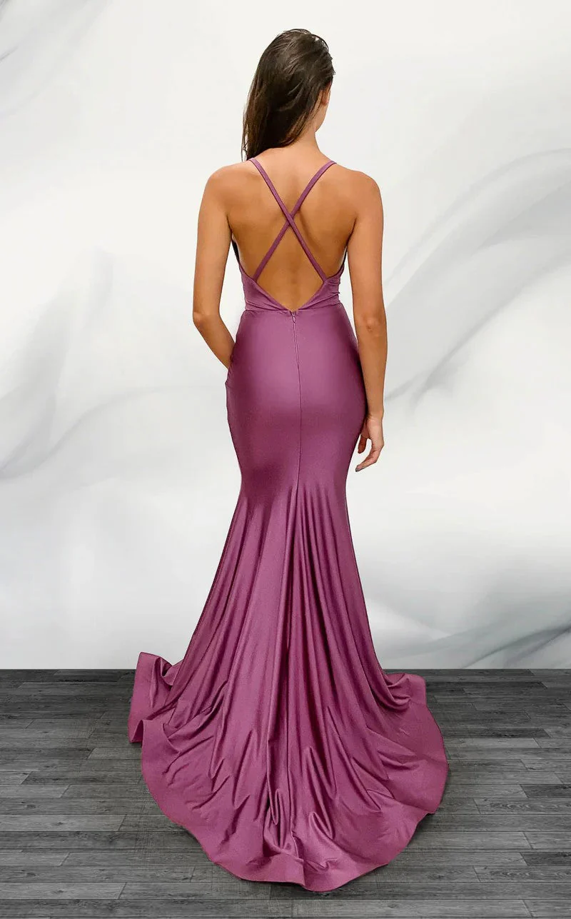 Jessica Angel JA374 V-Neck Spaghetti Strap Fitted High Slit Ruched Jersey Dress - Image 2
