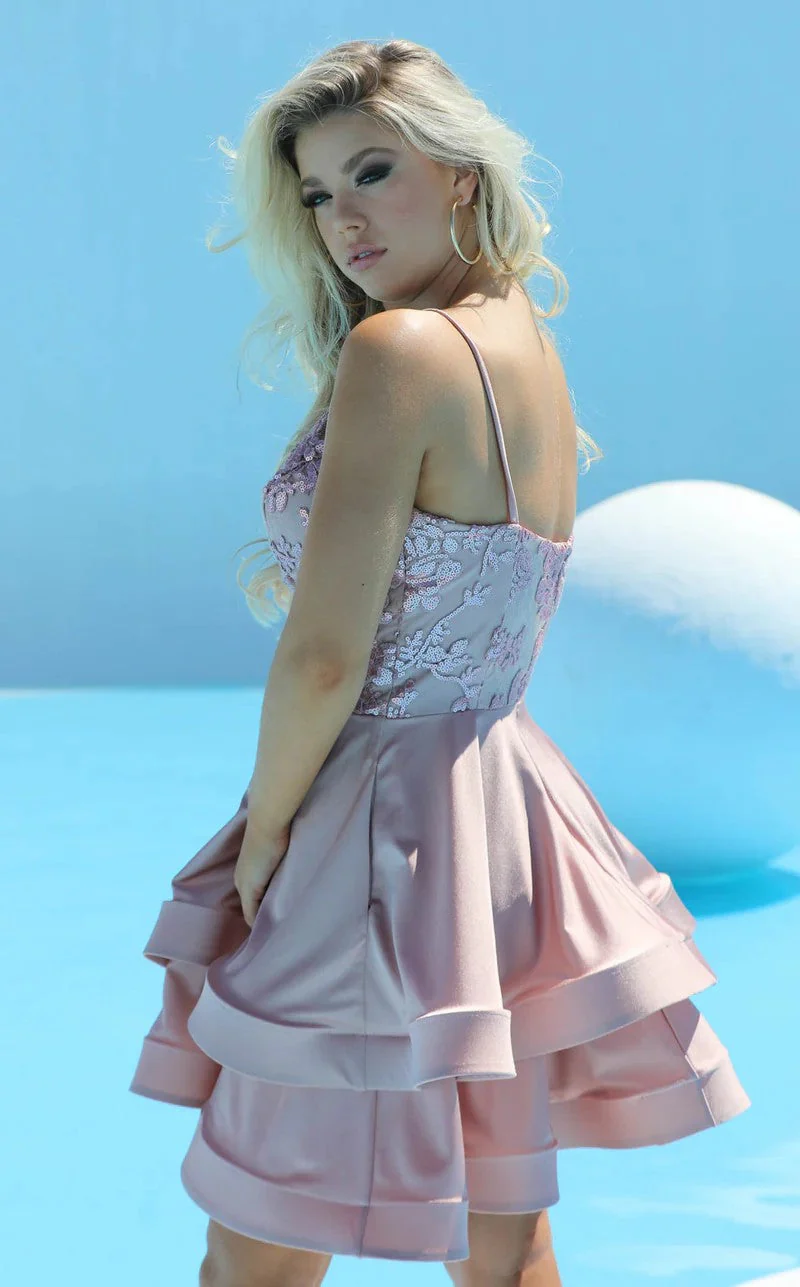 Jessica Angel JA384 V-Neck Spaghetti Strap A-Line Sequin Homecoming Jersey Dress - Image 2
