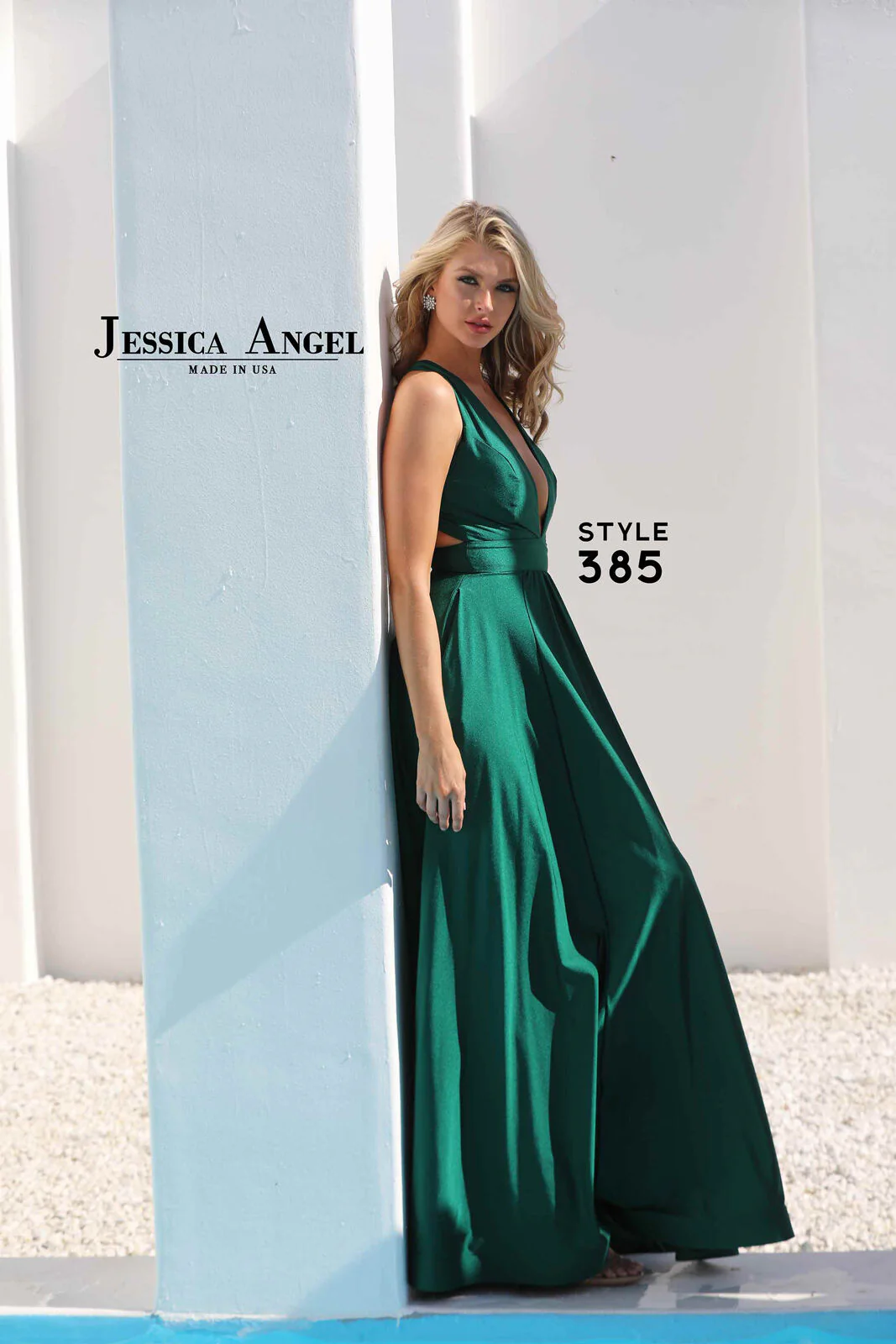 Jessica Angel JA385 Plunging Halter A-Line High Slit Train Jersey Dress - Image 2