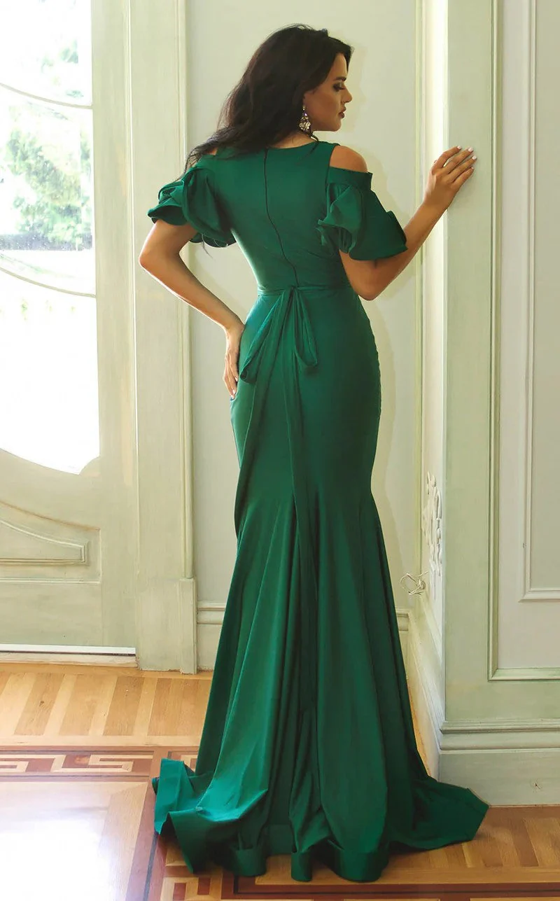 Jessica Angel JA785 Off-Shoulder V-Neck Fitted Ruched Prom Jersey Dress - Image 2