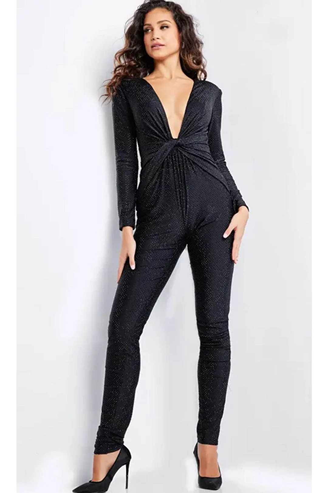 Jovani 24537 - Long Sleeve Twisted Front Jumpsuit - Image 4