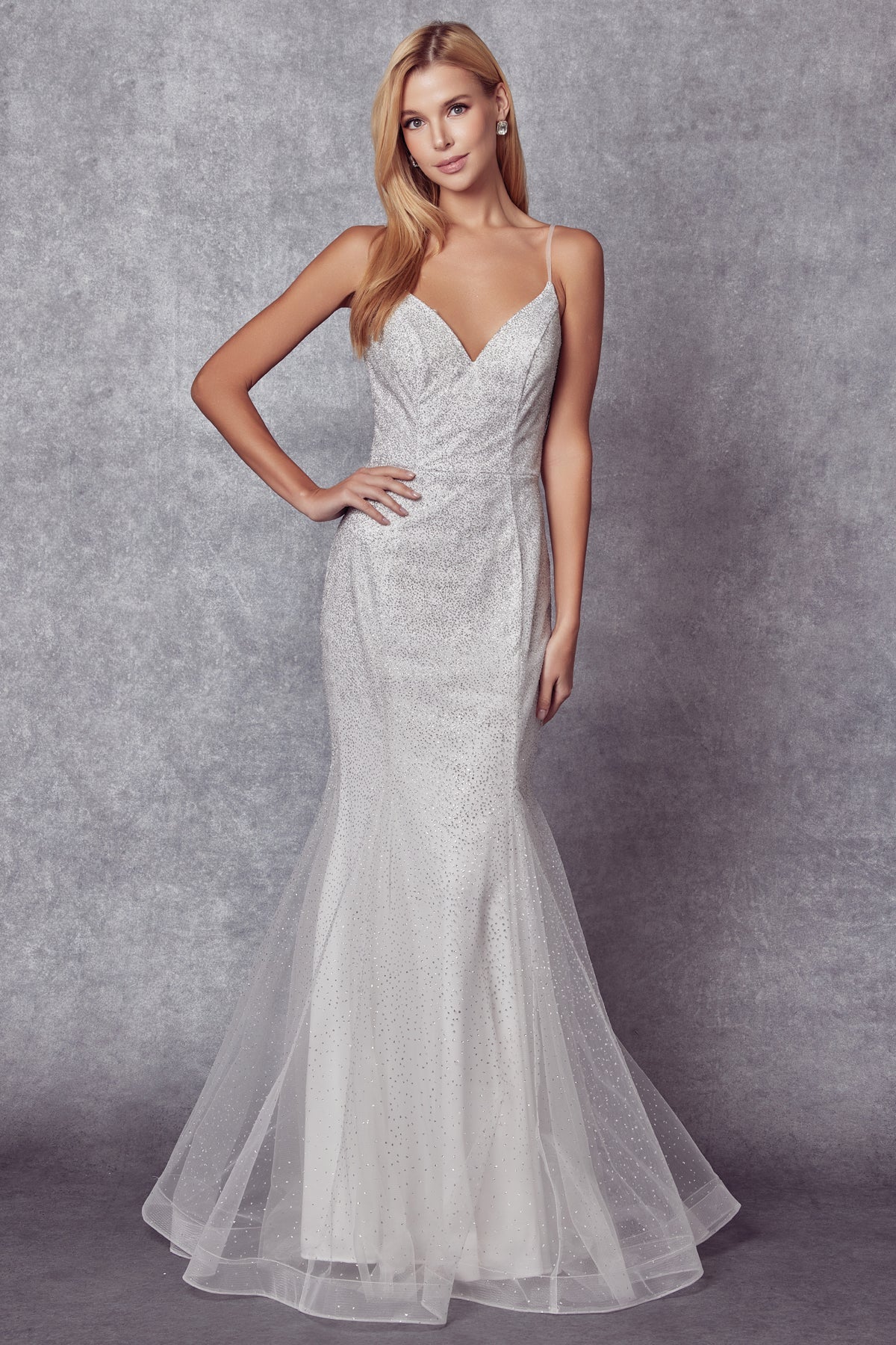 Juliet 271W Glitter Mesh Mermaid Silhouette Dress with Open Back - Image 3
