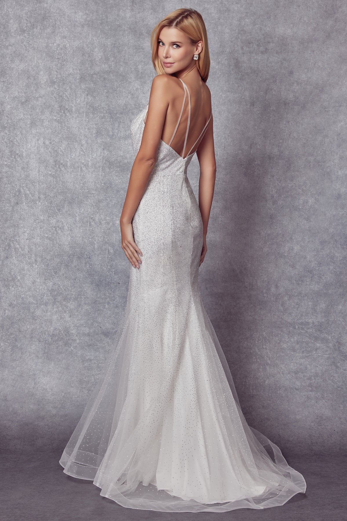 Juliet 271W Glitter Mesh Mermaid Silhouette Dress with Open Back - Image 4