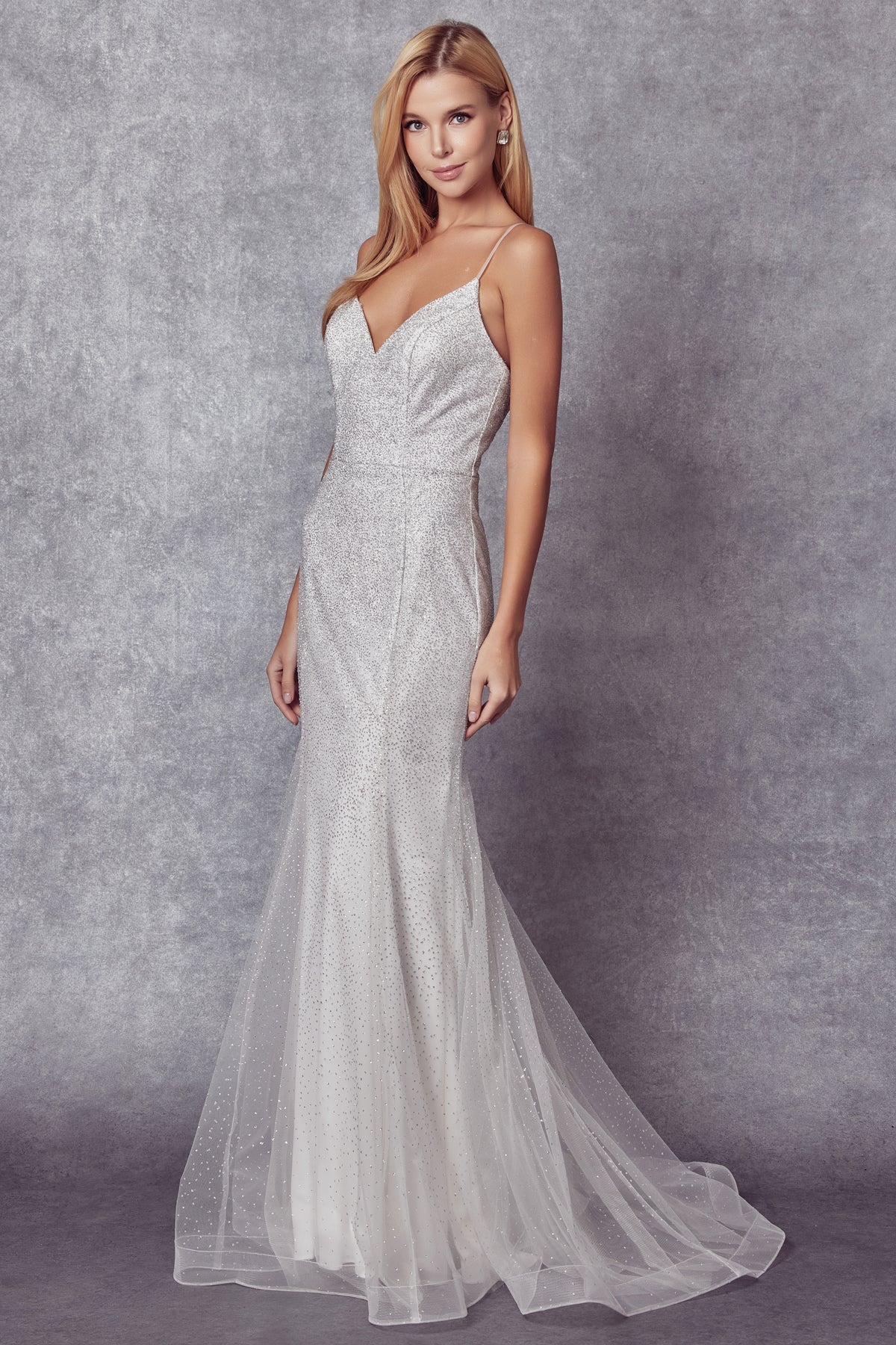 Juliet 271W Glitter Mesh Mermaid Silhouette Dress with Open Back - Image 5