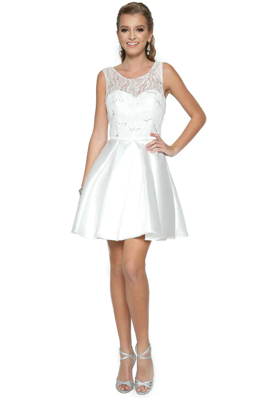 Juliet 807W Sequined Lace Mini Dress with Scoop Neckline