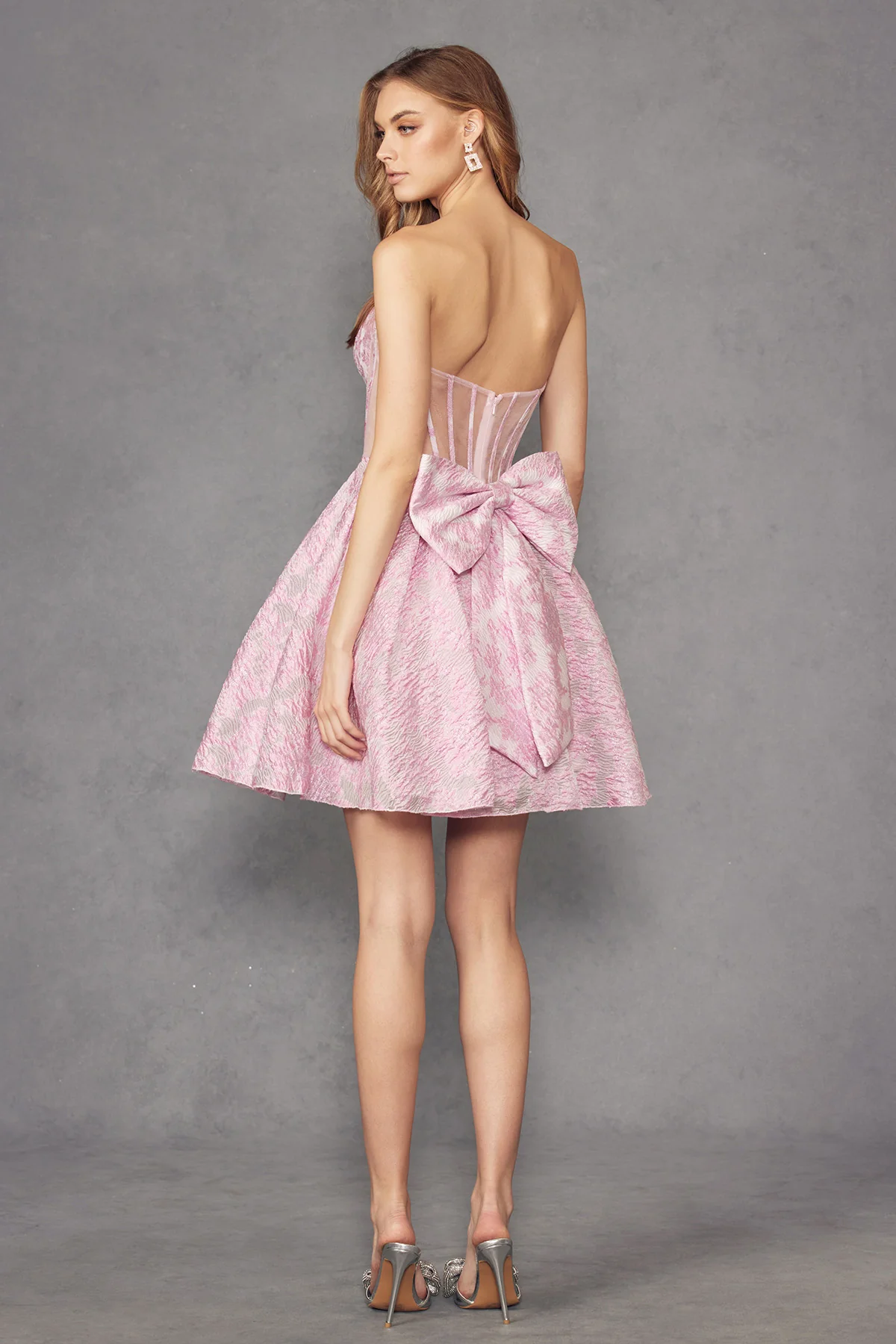 Juliet 982s Strapless Illusion Mesh Jacquard Flared Dress - Image 3