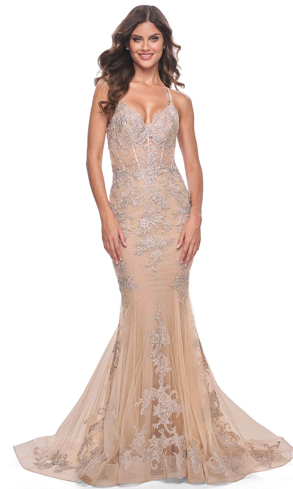 La Femme 30716 Adjustable Strap Appliqued Prom Gown - Image 3