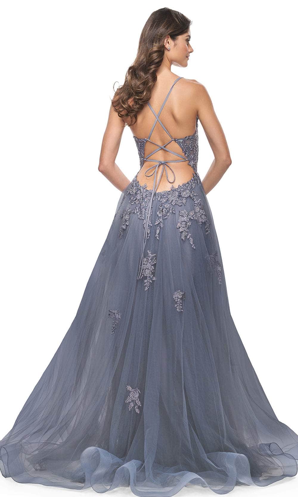 La Femme 31472 Beaded Appliqued Plunging Prom Gown - Image 2