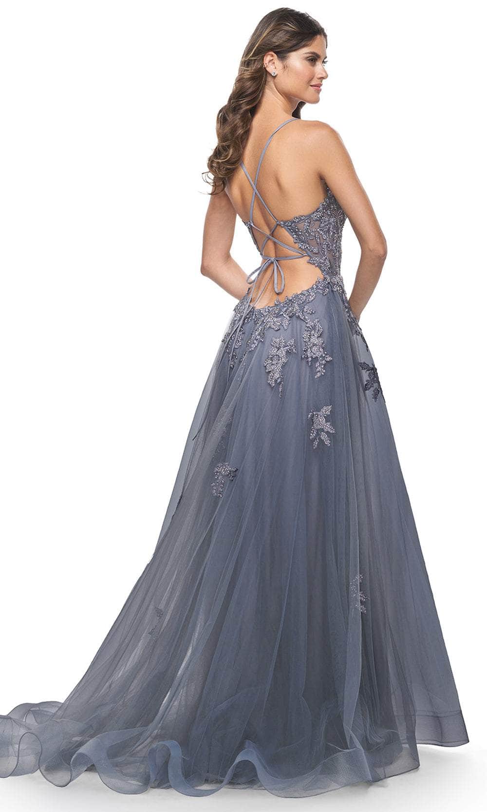La Femme 31472 Beaded Appliqued Plunging Prom Gown - Image 3
