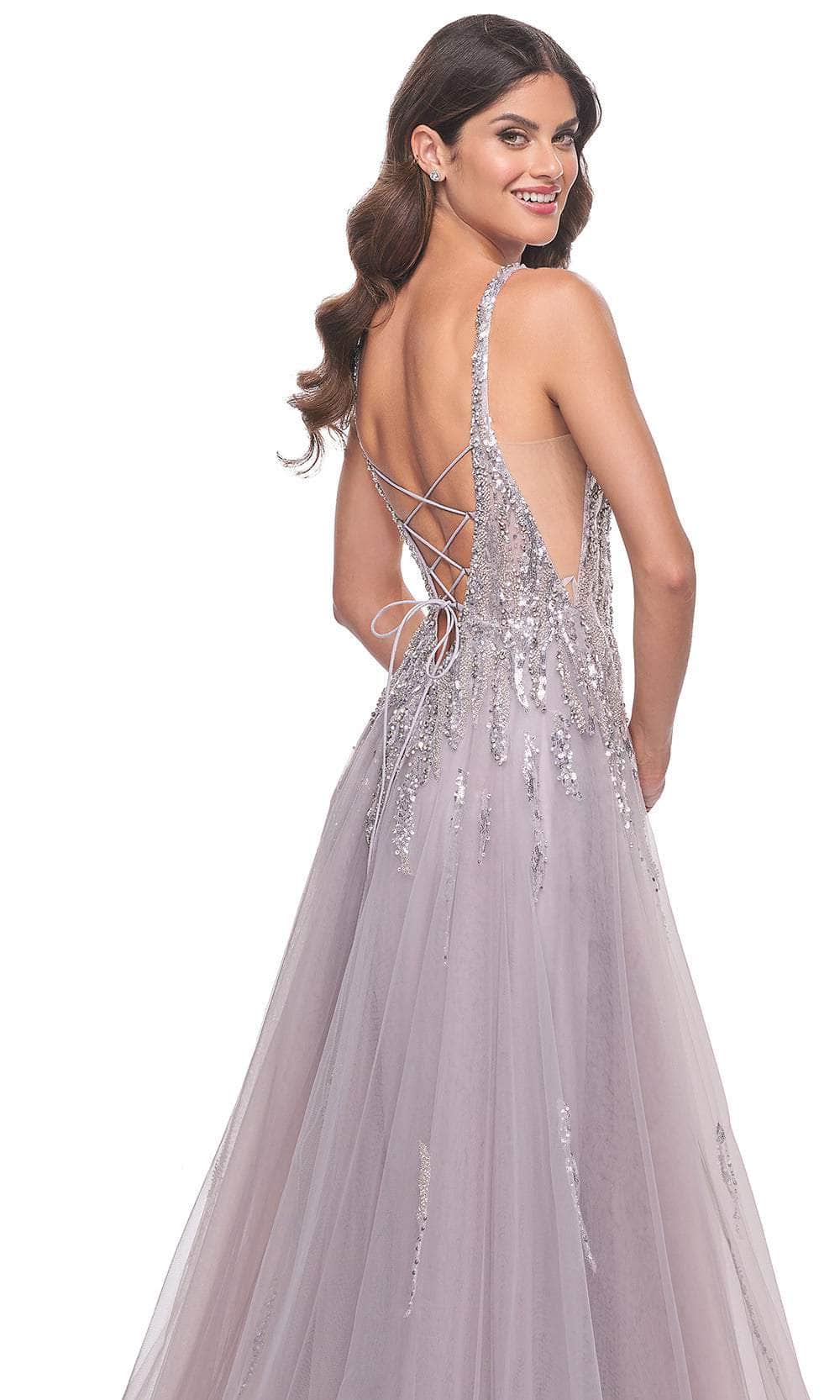La Femme 31995 Plunging V-Neck Sequin Tulle Prom Gown - Image 3