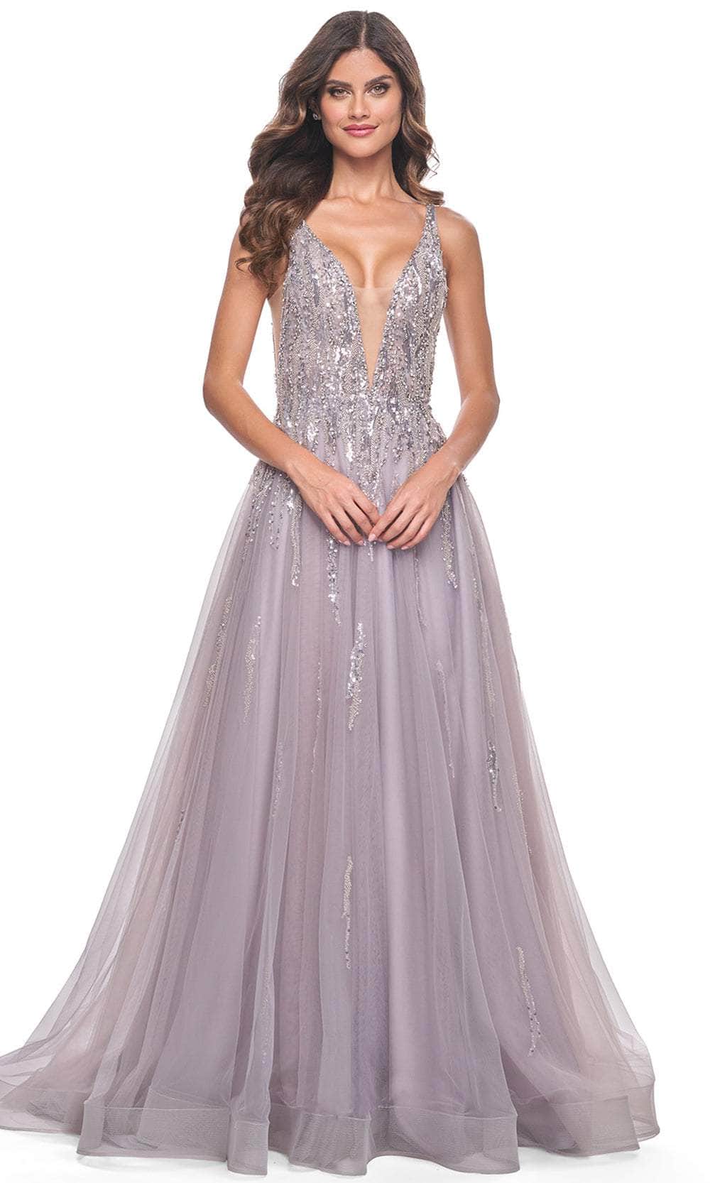 La Femme 31995 Plunging V-Neck Sequin Tulle Prom Gown - Image 5
