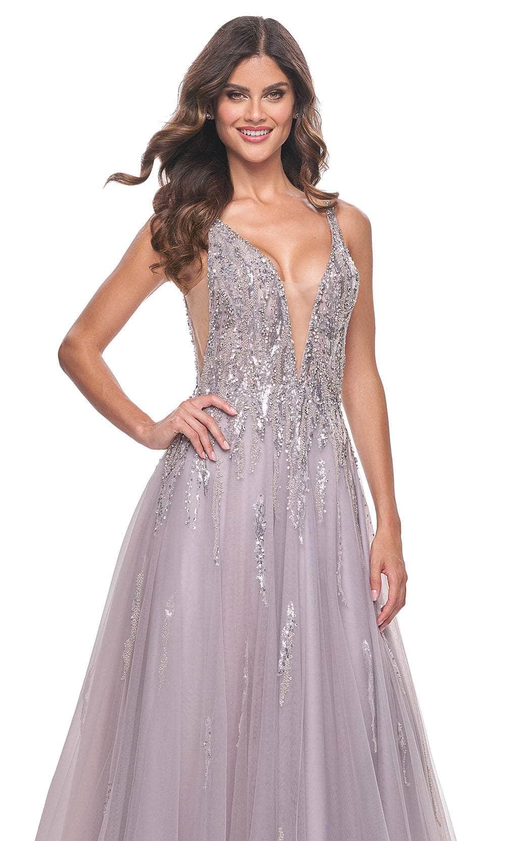 La Femme 31995 Plunging V-Neck Sequin Tulle Prom Gown - Image 8