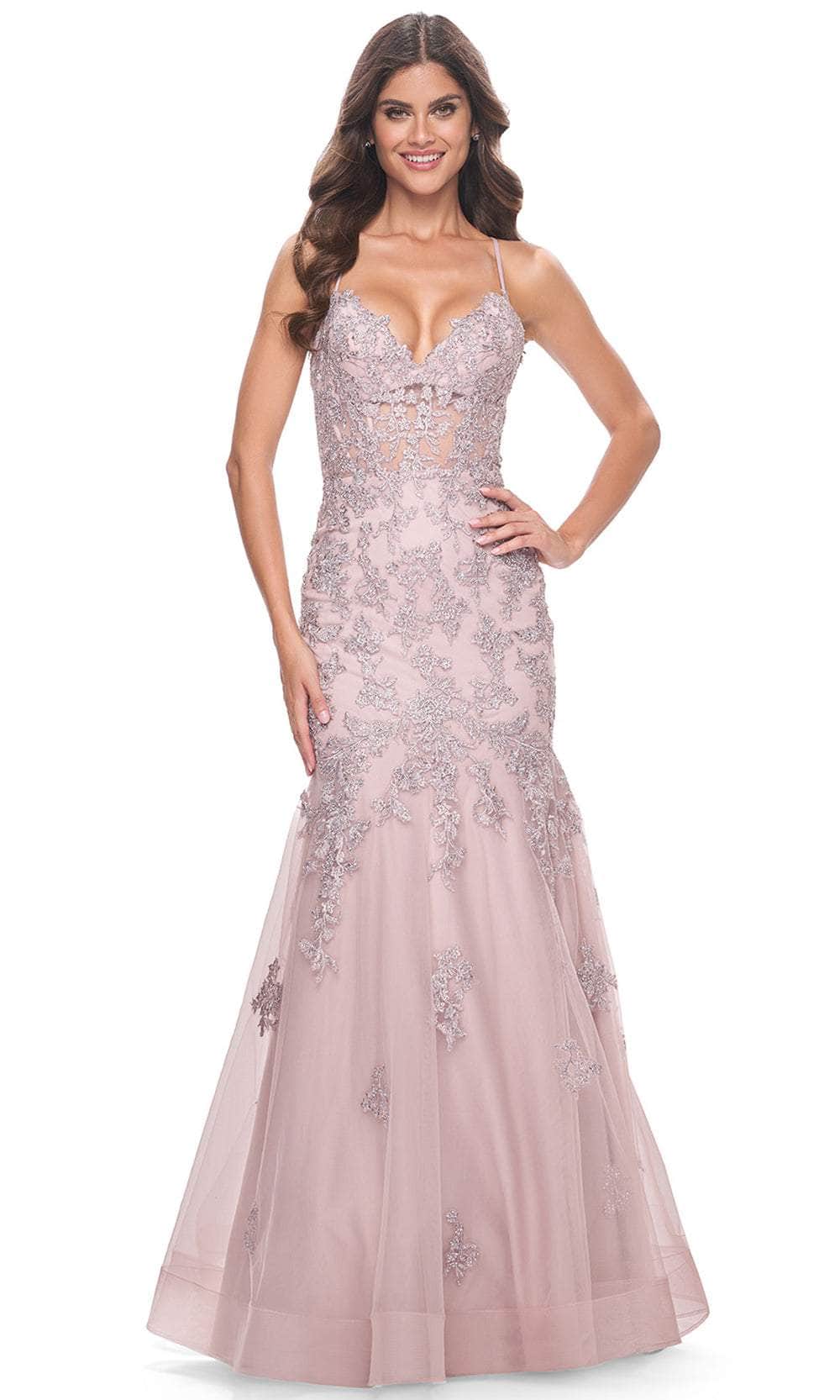 La Femme 32004 Deep V-Neck Embroidered Prom Gown - Image 6