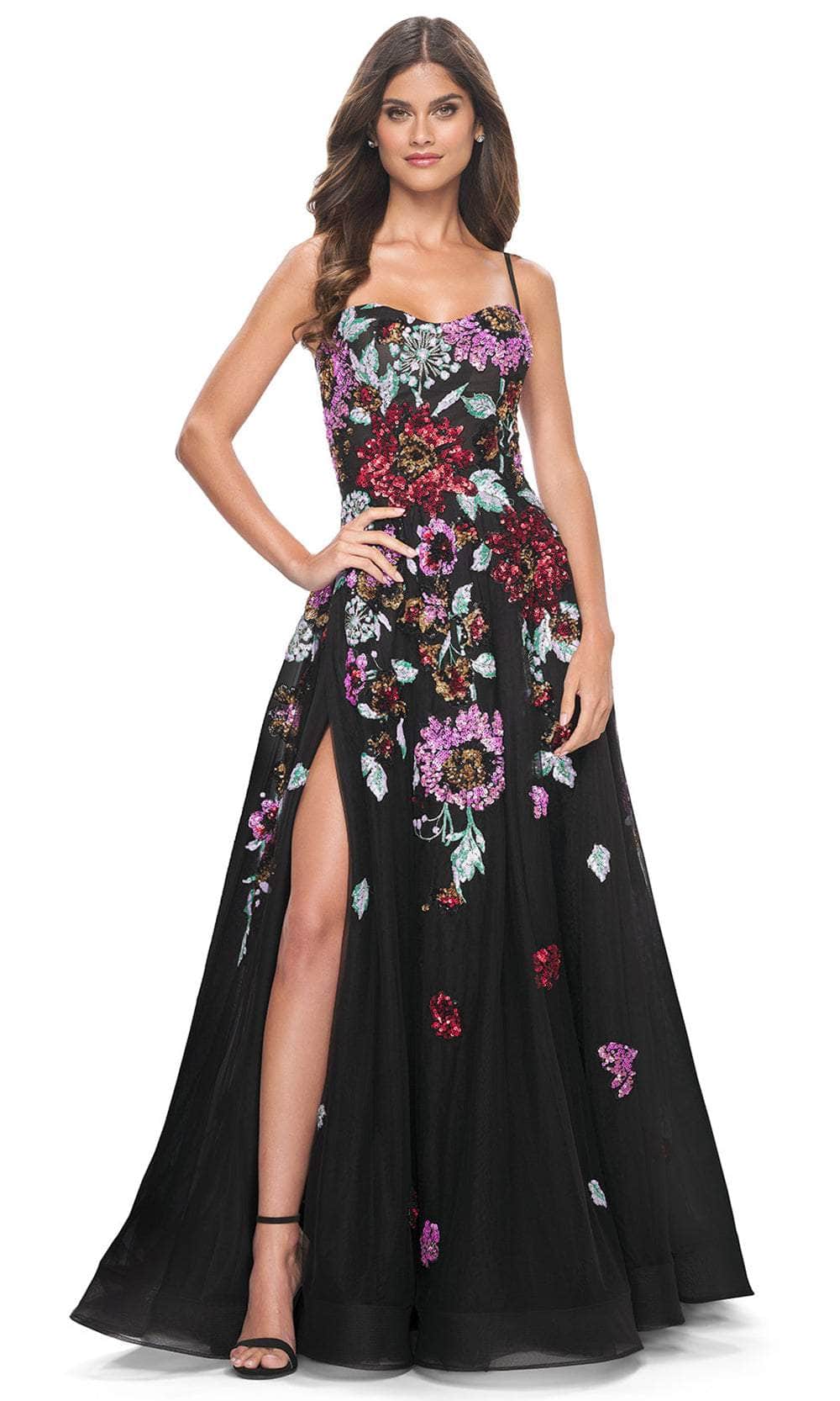 La Femme 32019 Floral Sequin Embellished A-Line Prom Gown