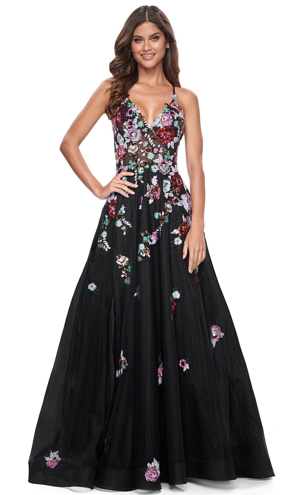 La Femme 32051 Floral Sequin V-Neck Prom Gown - Image 3