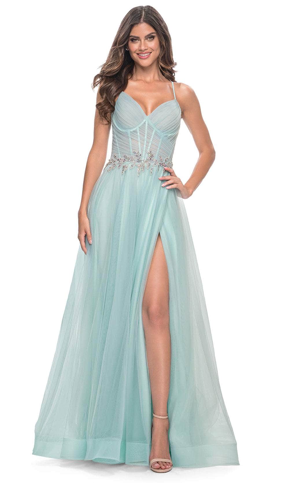 La Femme 32117 Applique Waist Prom Dress