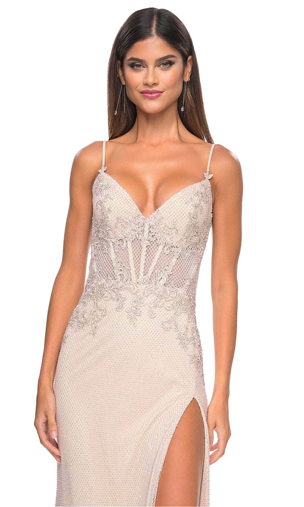 La Femme 32292 Deep V-Neck Sheer Corset Prom Gown - Image 4
