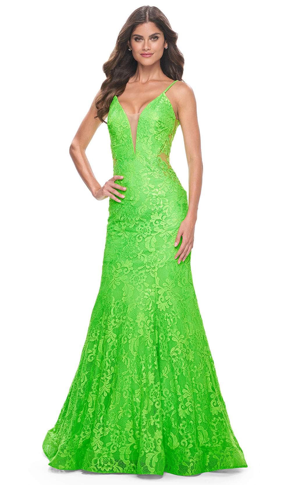 La Femme 32314 Plunging Neckline Floral Lace Prom Gown - Image 3