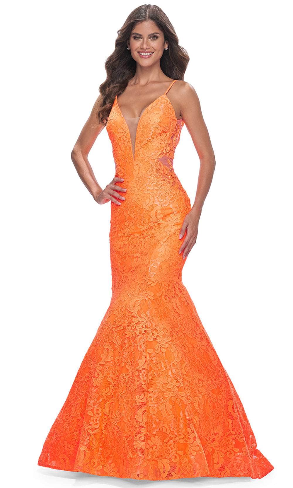 La Femme 32314 Plunging Neckline Floral Lace Prom Gown - Image 8