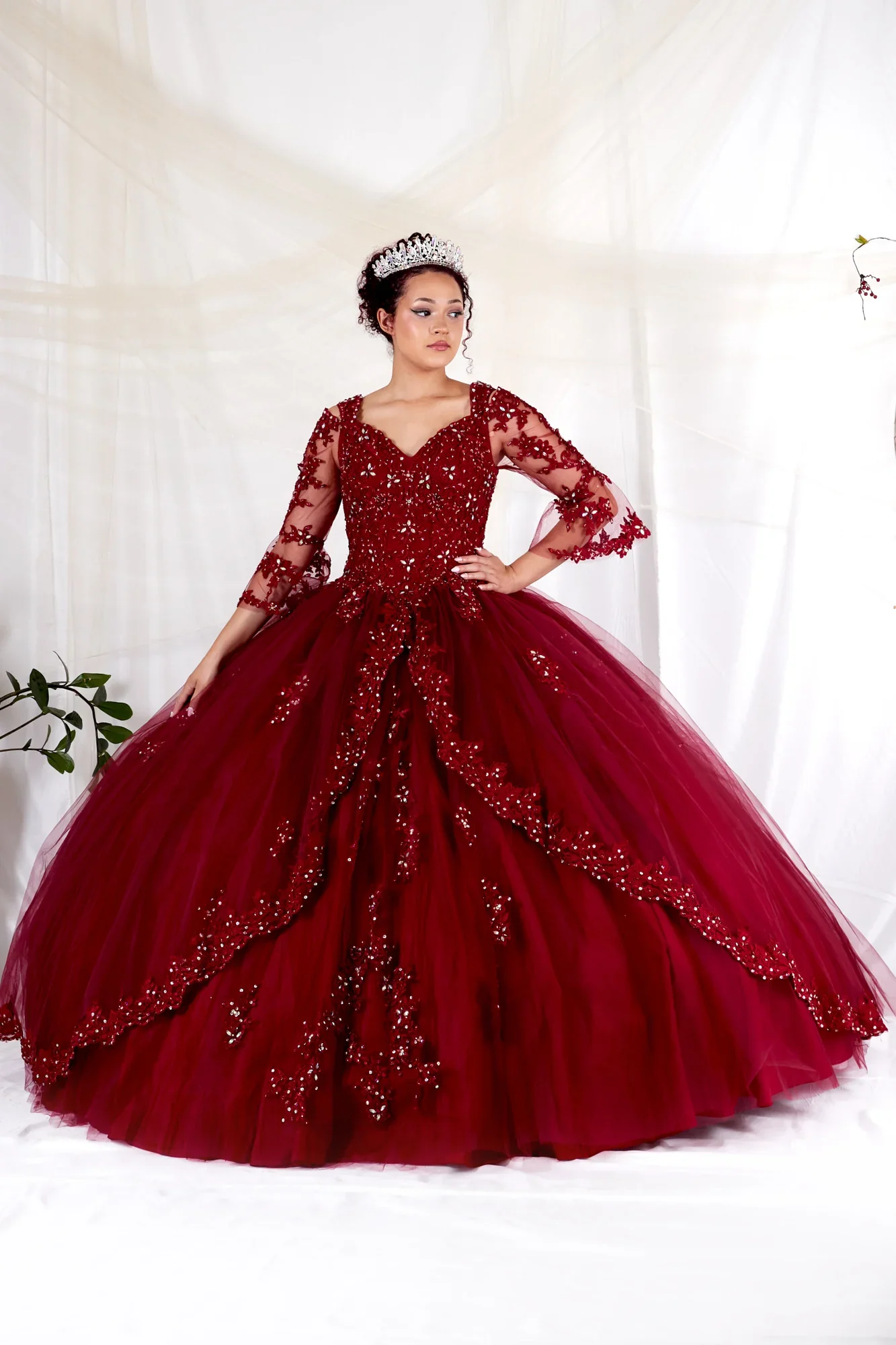 Lace 3/4 Bell Sleeve Quinceanera Dress Embroidered Ball Gown by Calla KY-70029 - Image 3