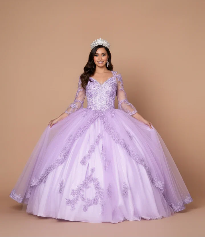 Lace 3/4 Bell Sleeve Quinceanera Dress Embroidered Ball Gown by Calla KY-70029 - Image 4