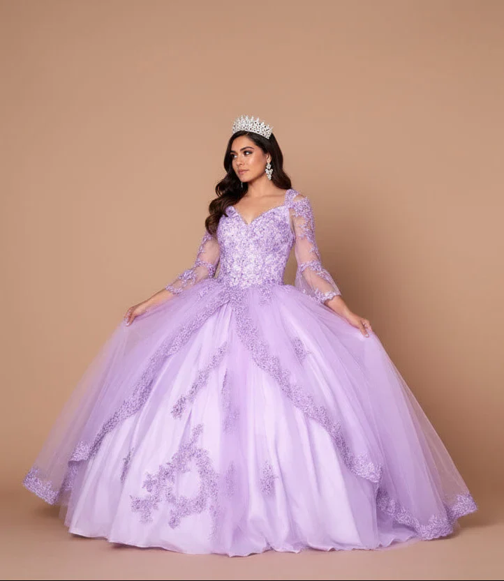 Lace 3/4 Bell Sleeve Quinceanera Dress Embroidered Ball Gown by Calla KY-70029 - Image 6