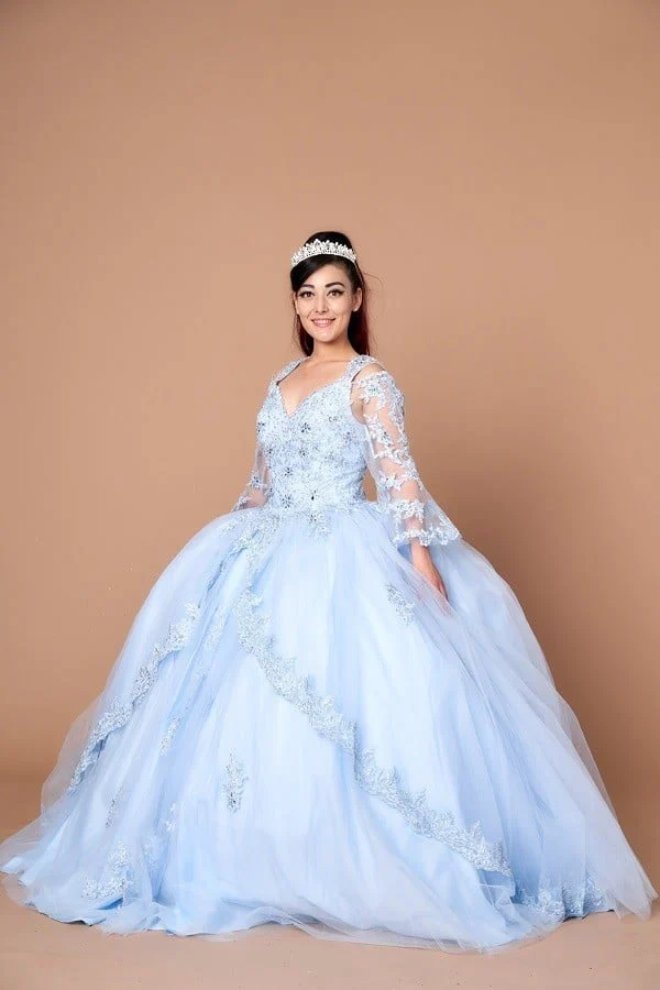 Lace 3/4 Bell Sleeve Quinceanera Dress Embroidered Ball Gown by Calla KY-70029 - Image 7