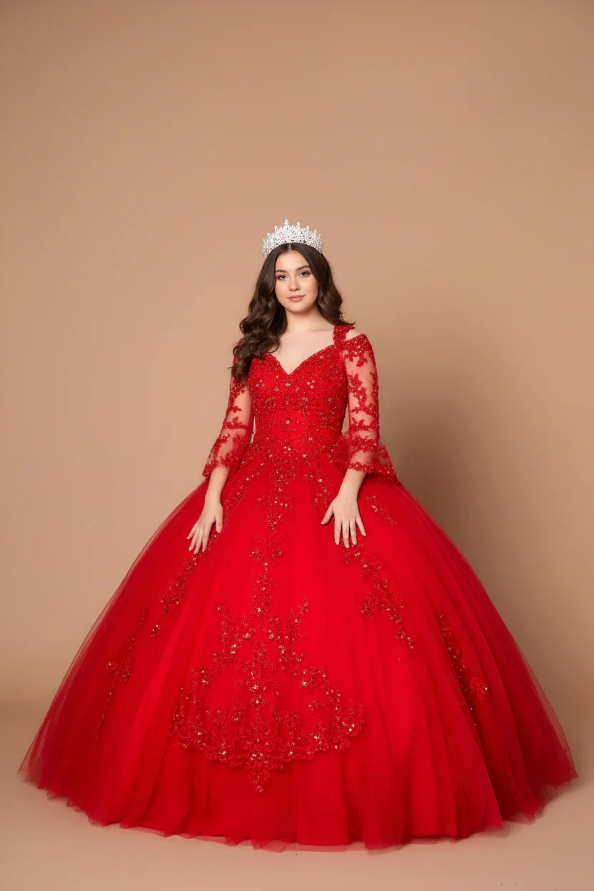 Lace 3/4 Bell Sleeve Quinceanera Dress Embroidered Ball Gown by Calla KY-70029 - Image 8