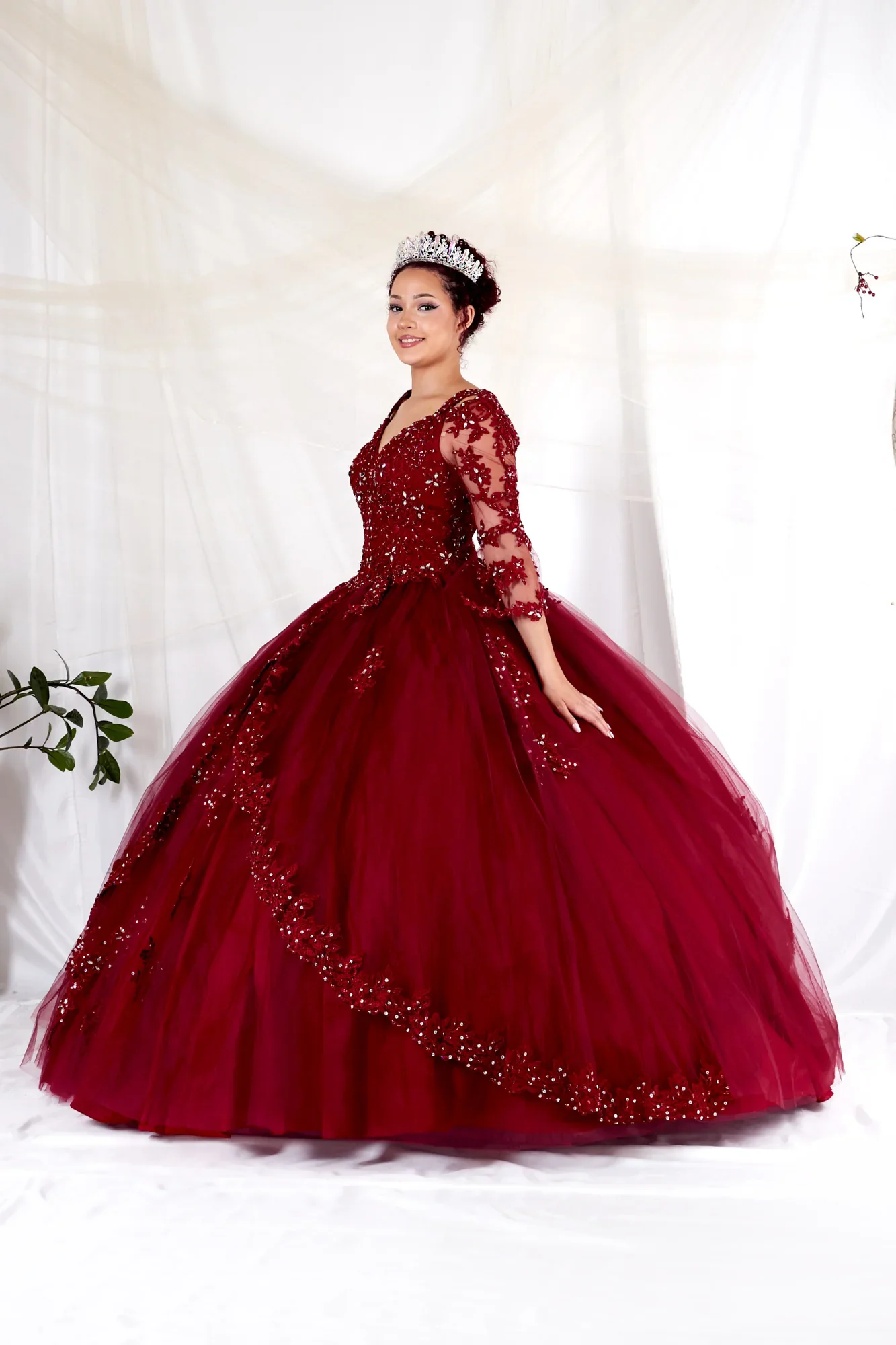 Lace 3/4 Bell Sleeve Quinceanera Dress Embroidered Ball Gown by Calla KY-70029 - Image 9