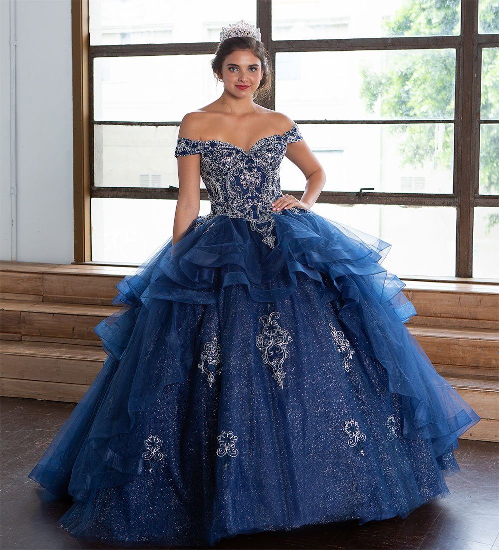 Layered Off-Shoulder Glitter Quinceañera Dress by Calla KY-018383 - Image 10