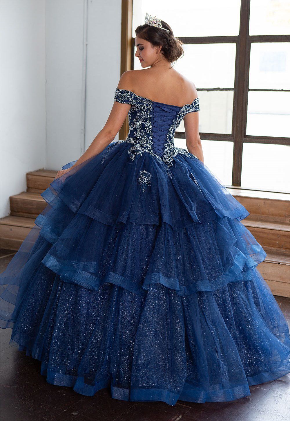 Layered Off-Shoulder Glitter Quinceañera Dress by Calla KY-018383 - Image 11