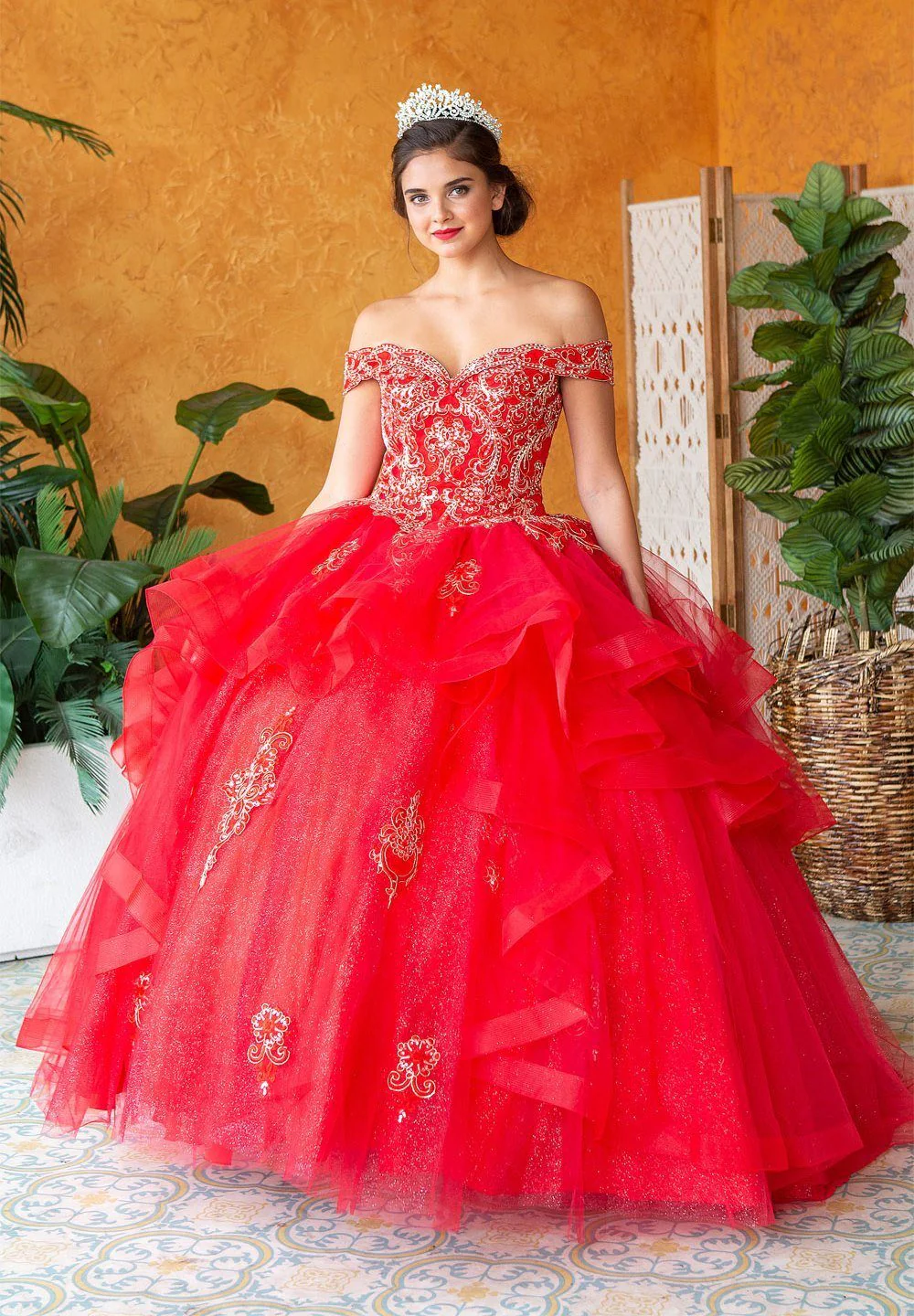 Layered Off-Shoulder Glitter Quinceañera Dress by Calla KY-018383 - Image 12