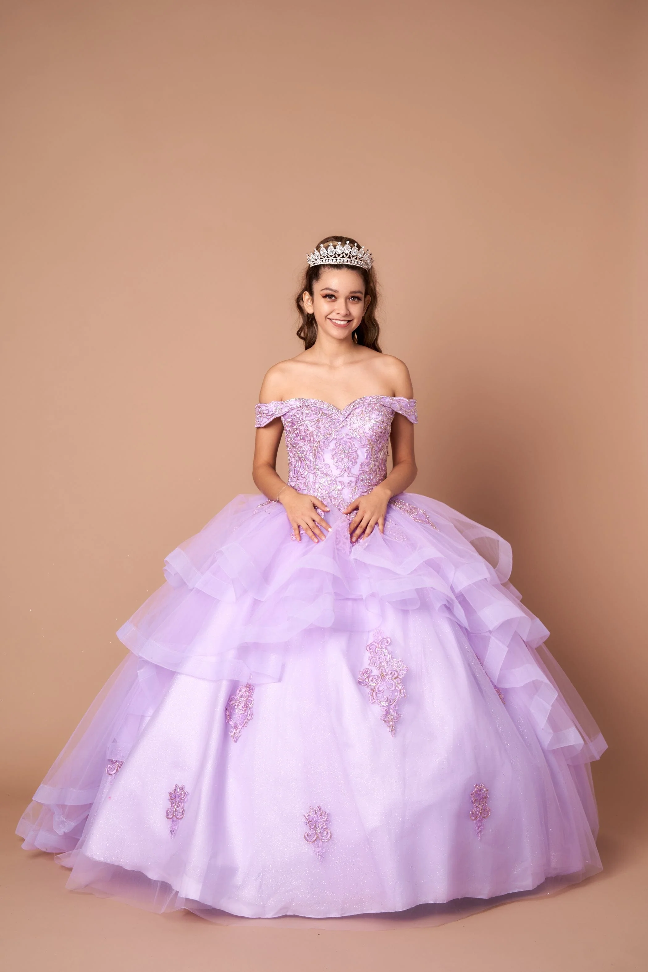 Layered Off-Shoulder Glitter Quinceañera Dress by Calla KY-018383 - Image 13