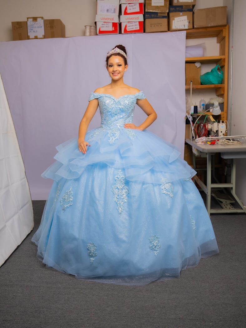 Layered Off-Shoulder Glitter Quinceañera Dress by Calla KY-018383 - Image 14