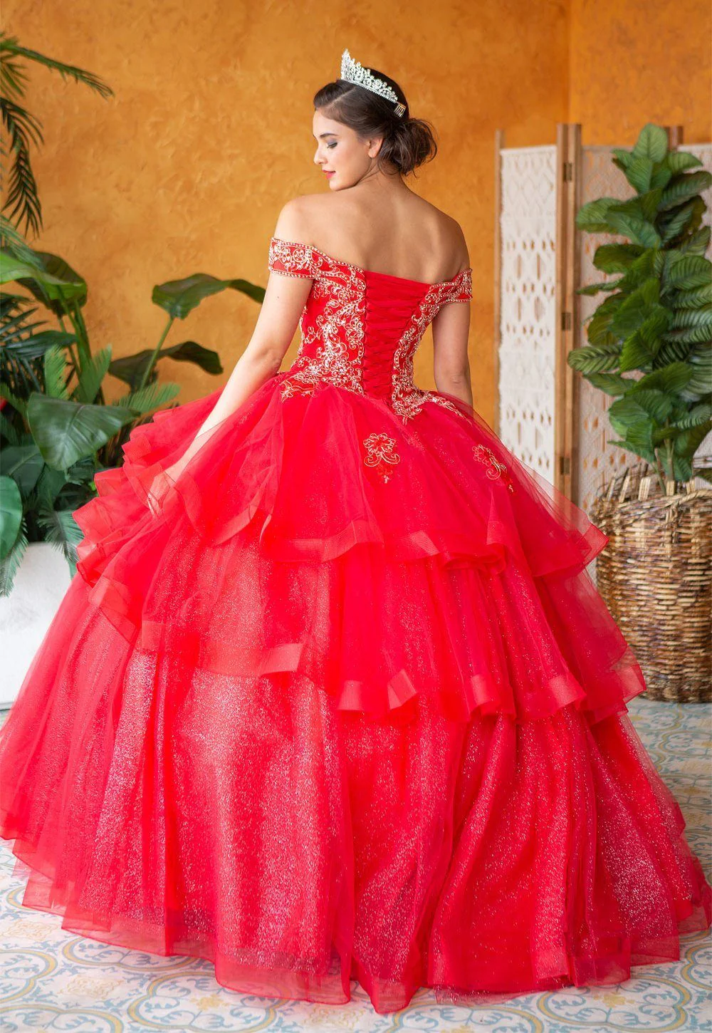 Layered Off-Shoulder Glitter Quinceañera Dress by Calla KY-018383 - Image 15