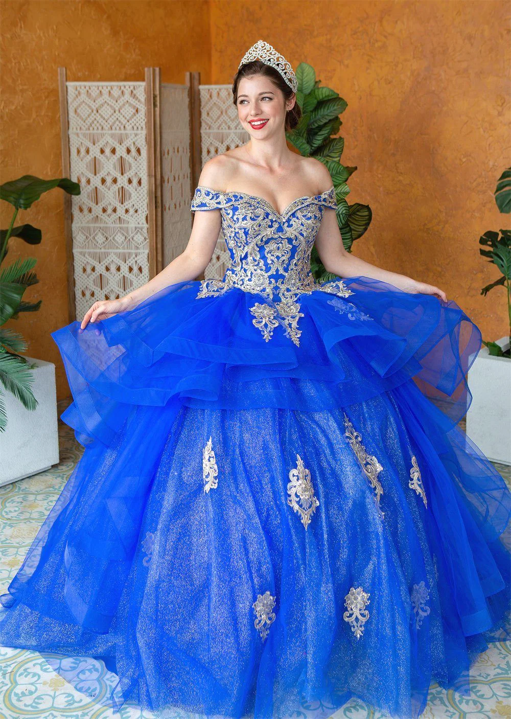 Layered Off-Shoulder Glitter Quinceañera Dress by Calla KY-018383 - Image 16